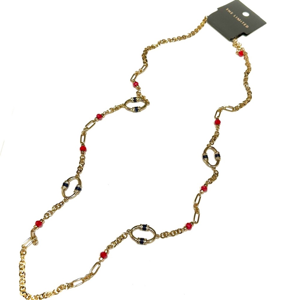The Limited Gold Tone Chain Necklace Red And Blue Nwt